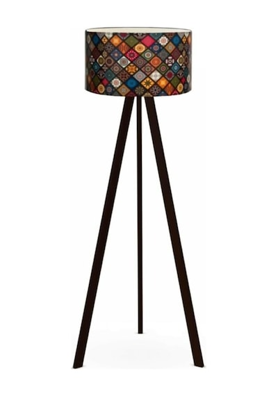 Bohhem A&g Halı Desen Ahşap Tripod Ayaklı Lambader Halı Desen Çok Renkli