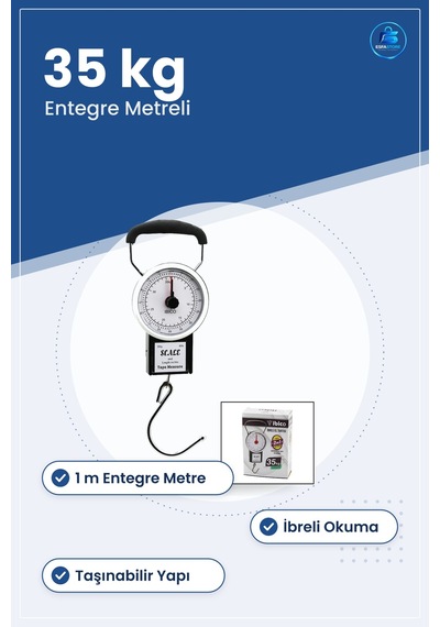 İbreli Tartı 35 Kg Entegre Metreli Kancalı Taşınabilir Kantar Ve