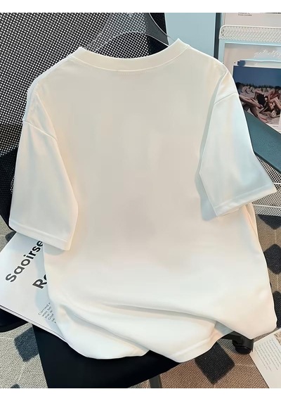 Sevimli Panda Grafikli İpli Cep Detaylı Kısa Kollu Oversize Unisex Bisiklet Yaka Tişört Beyaz