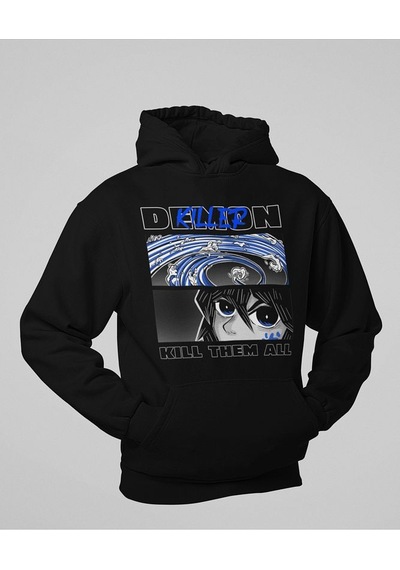 Demon Killer Baskılı Unisex Oversize Kill Them All Anime Hoodie Siyah