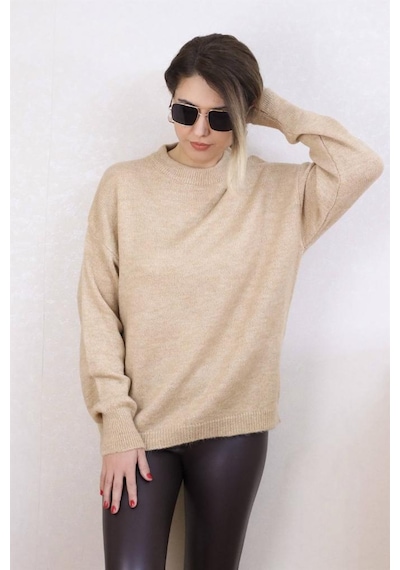Ritnice Kadın Camel Oversize Basic Kazak - Çok Renkli