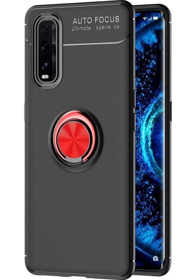 Newface Oppo Find X2 Kılıf Range Yüzüklü Silikon - Siyah-kırmızı