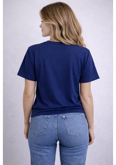 Herkesemoda İf You Never Baskı Detaylı Basic T-shırt Lacivert