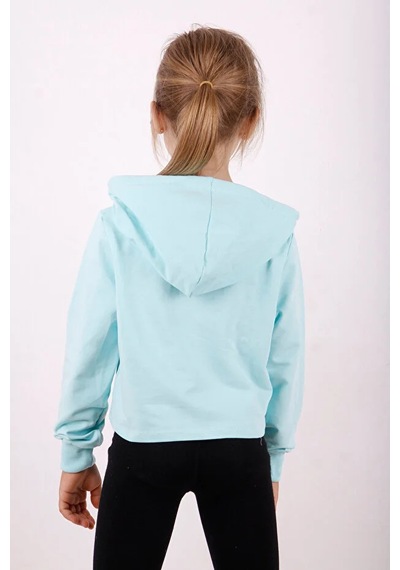 Toontoy Kız Çocuk Relax Fit Kapüşonlu Baskılı Crop Sweatshirt - 2 İplik Mint Yeşili