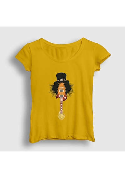 Presmono Kadın Guitar Guns N' Roses Slash T-shirt Sarı
