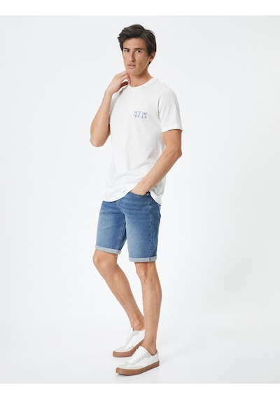 Koton Kot Şort Slim Fit Düğmeli Cepli Katlı Paça Detaylı Koyu İndigo 4sam40113nd İndigo