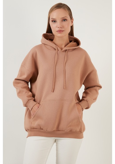 Lela Regular Fit Pamuklu Kapüşonlu Yaka Şardonlu Kışlık 2'Li Paket Bayan Sweat 5863854S2 Gri Melanj-Bisküvi