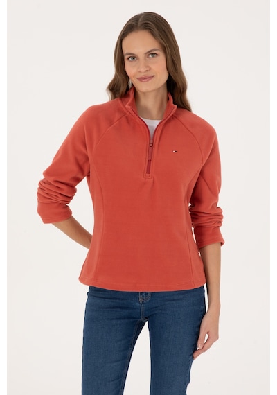 U.S. Polo Assn. Kadın Kiremit Fermuarlı Dik Yaka Polar Sweatshirt 50316714-VR026