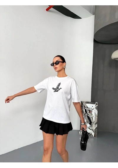 Valensdesign Kısa Kol Baskılı T-shirt - Beyaz