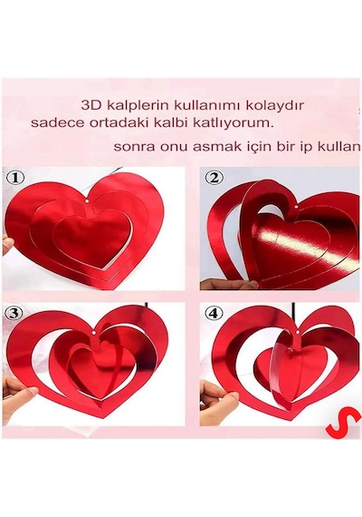 3 Boyutlu Döner Sarkıt 16 Adet Kalp Tavan Süs Seti 0  -  99