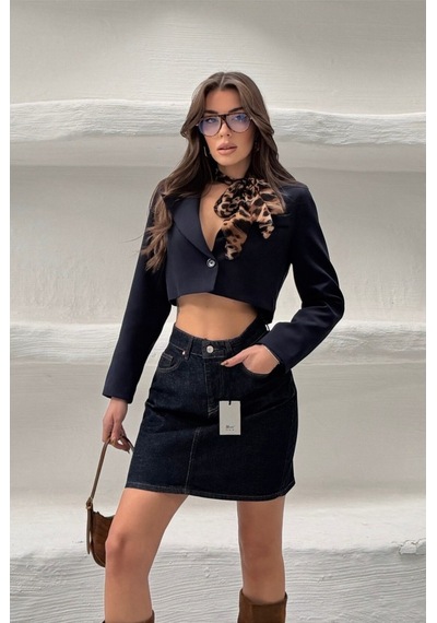 Meecy Kot Denim Mini Etek Siyah Siyah
