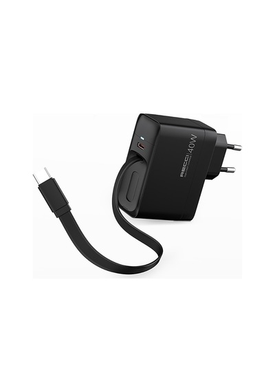 Gan Teknolojili Hızlı Şarj Başlığı Recci Rc102e Usb-a To Type-c Pd 40w Type-c Kablolu Şarj Set Siyah