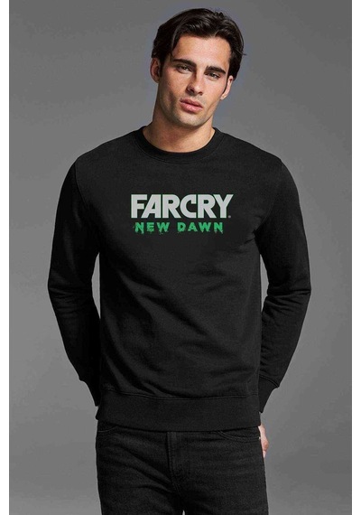 Far Cry New Dawn Logo Baskılı Siyah Erkek Örme Sweatshirt
