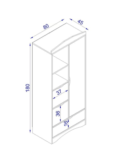 Floradesign Gardırop / Elbise Dolabı / Çocuk Genç / Raflı Ve Çekmeceli Gri Beyaz