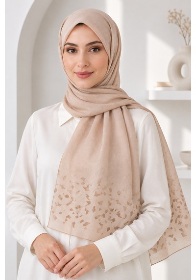 Bihan Store Desenli Jakarlı Tesettür Şal - Hafif Ve Nefes Alan Dokulu Başörtüsü 1862-camel