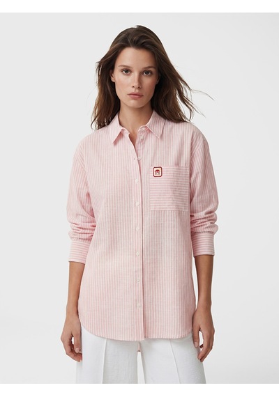 Lcw Modest Pembe Çizgili Oversize Poplin Kadın Gömlek Tunik