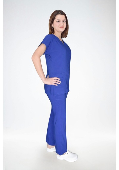 Unisex Saks Mavisi Likralı Alt Üst Forma Takım Scrubs Saks Mavi Saks Mavi
