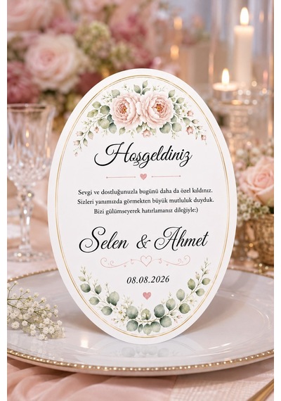 30 Adet Elips Masa Hoşgeldiniz Kartı - Masa Kartı - Teşekkür Kartı