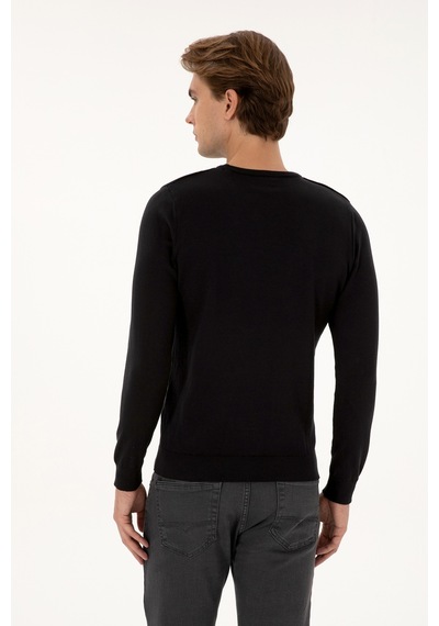 U.S. Polo Assn. Erkek Slim Fit Bisiklet Yaka Siyah Basic Kazak 50307779-VR046