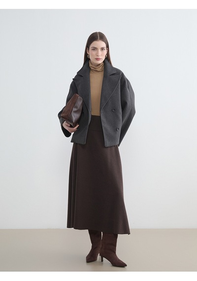 Lcw Modest Antrasit Kruvaze Yaka Oversize Kadın Kaşe Kaban