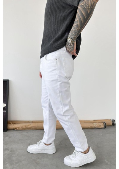 Beyaz Basic Boyfriend Pantolon