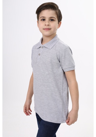 Toontoy Kids Toontoy Unisex Polo Yaka Düğmeli Uzun Kısa Tişört Gri