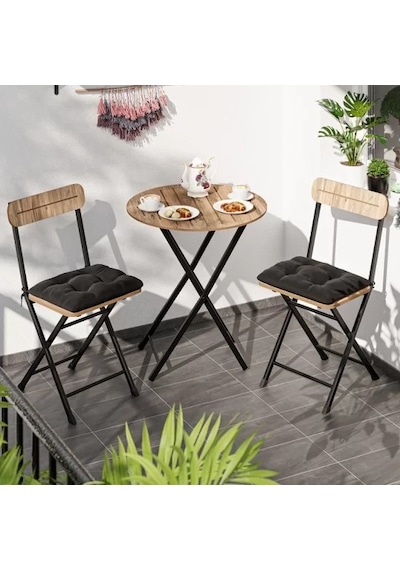 Minderli Bistro Takım Bahçe Masa Sandalye Yuvarlak Çam 1484 Akçaağaç