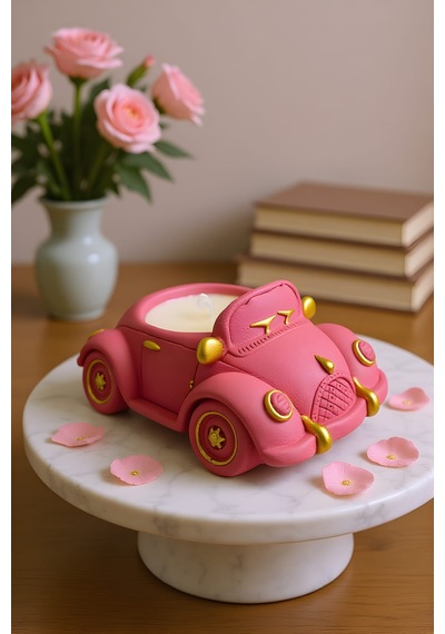 Nostaljik Araba Mum - Pembe Çok Renkli