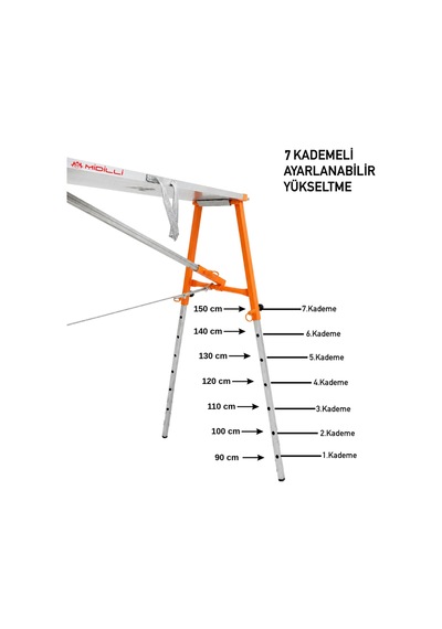 Alüminyum Gövdeli Çelik Ayaklı Teleskopik Katlanır İnşaat İskelesi - 400 Kg Taşıma Kapasitesi 150x48x200cm -