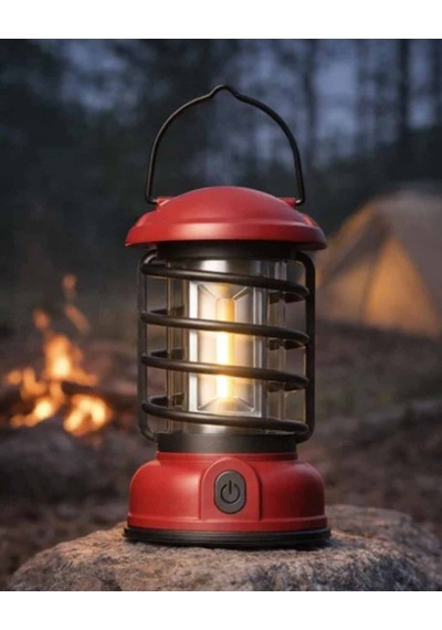 Madfox Vintage Glamping 300 Lümen Kırmızı Kamp Lambası Kırmızı - Siyah