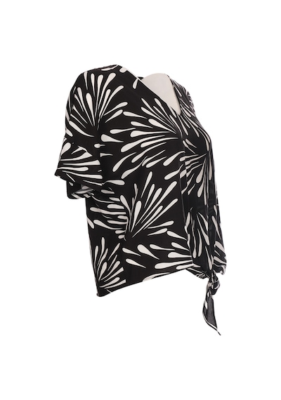 Ysatis Oversize V Yaka Kısa Kol Crop Bluz - Yazlık Siyah