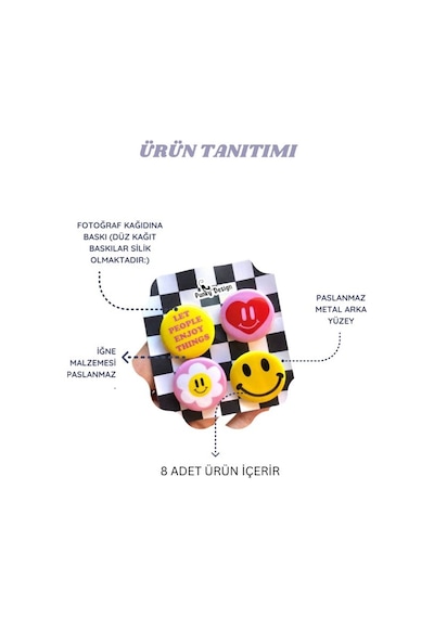 8'li Set-8 Kedi Temalı Rozet Seti Sevimli Renkli Cat Desenli Kawaii Broş Pin Çok Renkli