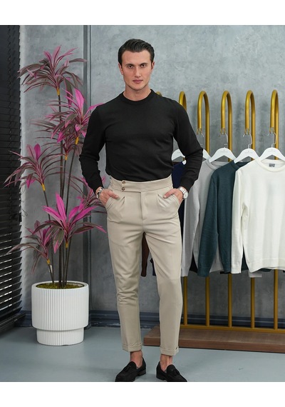 Modefendi Slim Fit Kalıp Pamuk Likra Sade Bisiklet Yaka Triko Kazak Siyah