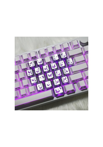 Leaven Kelebek Desenli Kare Tasarım Keycap Tuş Takımı Pbt - Rgb Uyumlu Işık Geçirgen - Gümüş