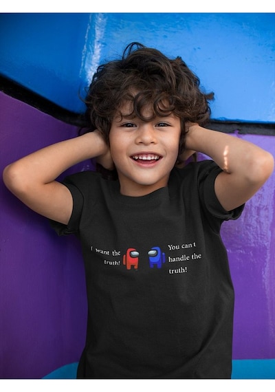 Sevbano Unisex Among Us Baskılı Oyun Çocuk Tişört 1-12 Yaş Siyah