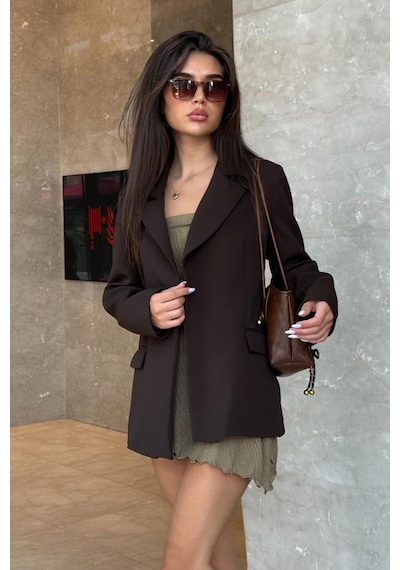 Madmext Kahverengi Astarlı Kadın Blazer Ceket Mg2508 Kahverengi