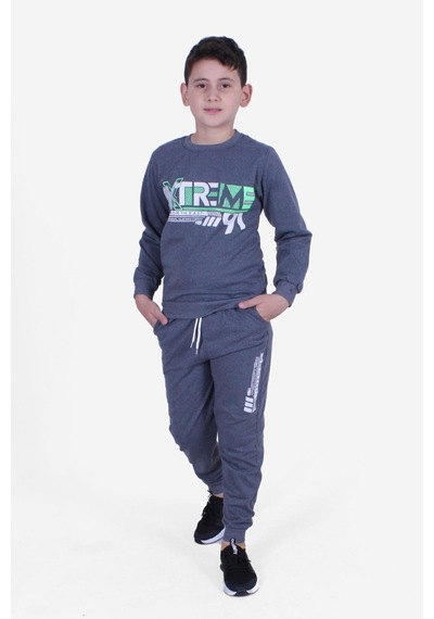 Fyk Kids Yuvarlak Yaka Baskılı Erkek Çocuk Eşofman Takımı Füme