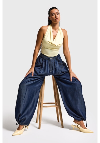 Itsbasic Kadın İndigo 7s6-50 Süper Ballon Fit Bol Kesim Paça Detaylı Tasarım Denim Jean