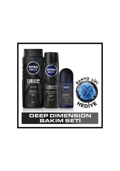 Nivea Deep Dimension 48 Saat Aktif Karbon Erkek Sprey Deodorant 150 ML + Duş Jeli 500 ML + Roll-On Deodorant 50 ML + Banyo Lifi