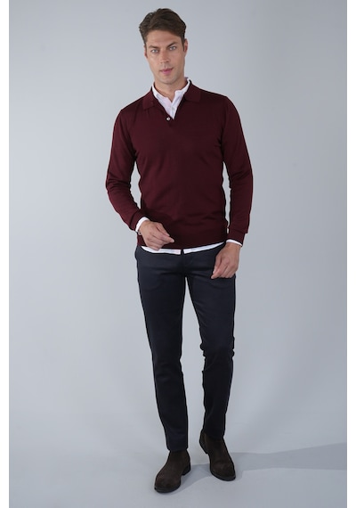 Bisse Bordo Düğmeli Polo Yaka Erkek Yün Triko Tr24k24201 D25 Bordo