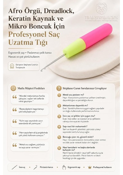 Profesyonel Mandal Tığ Seti, Paslanmaz Çelik Kanca, Neon Pembe Ve Yeşil, 16 Cm, Ergonomik Plastik Sap, 2 Adet, Afro Genel