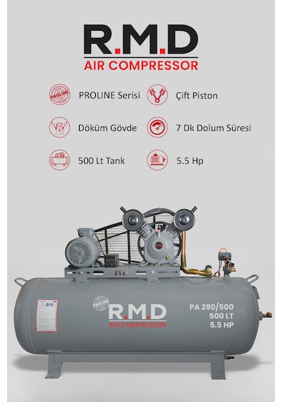 R.m.d Kompresör Hava Kompresörü Pistonlu 500 Lt 2 Kafa 8 Bar 5.5 Hp I Paı290ı500
