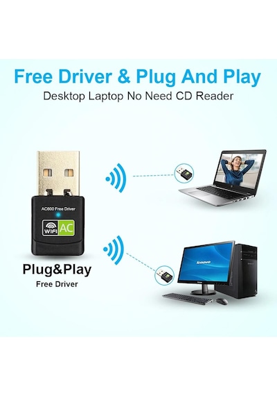 Schulzz 600 Mbps USB Mini Wi-Fi Adaptörü Rtl811 5Ghz Kablosuz Alıc