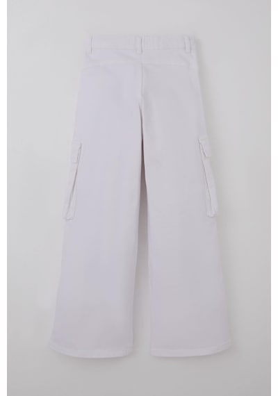 Escabel Kız Çocuk Gabardin Pantolon Kargo Cep Detaylı 10-14 Yaş, Beyaz