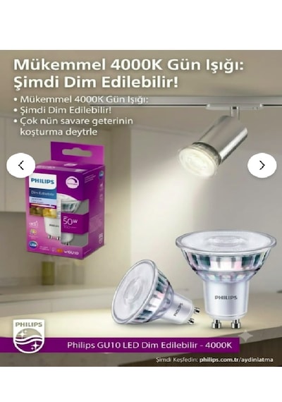 Philips 4-50w 4000K Gün Işığı Gu10 Dim Edilebilir Led Ampul