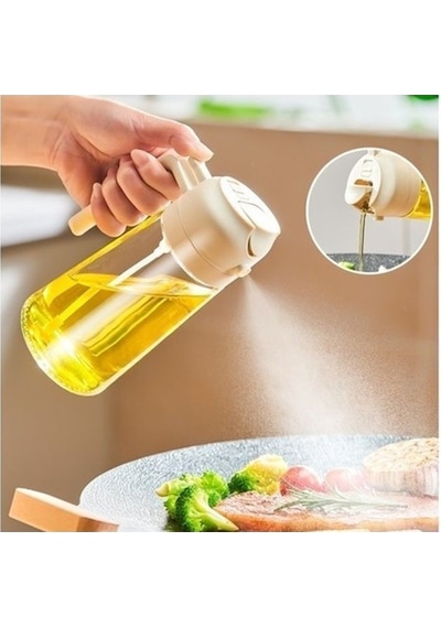 Cam Yağdanlık Çift Fonksiyonlu 500ml Kulplu Zeytinyağı Sıvıyağ Şişesi Airfryer Sprey Yağlık Yeşil Diğer