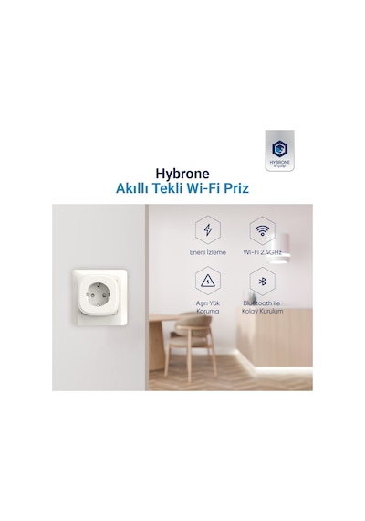 Hybrone Akım Korumalı Wi-fi Akıllı Priz, Enerji İzleme, Çocuk Kilidi, 16 Amper Beyaz