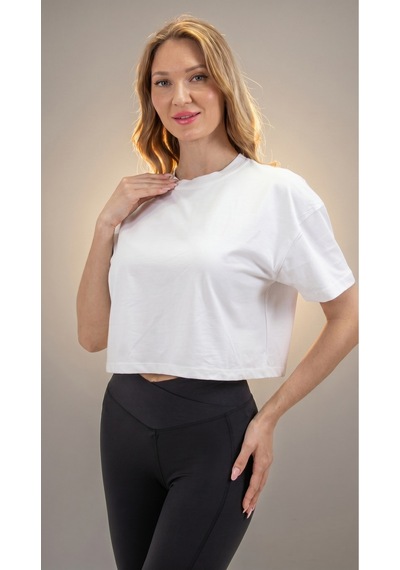 Heyy's Oversize Kadın Crop Beyaz T-shirt Beyaz