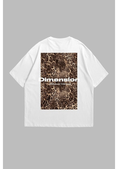 Startmore Dimension Baskılı Leopar Desenli 24/1 Oversize Unisex Beyaz Siyah