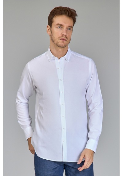 Bisse Klasik Spor Yaka Uzun Kollu Regular Fit Beyaz Erkek Gömlek Gmkls4ksp242045 D01 Beyaz